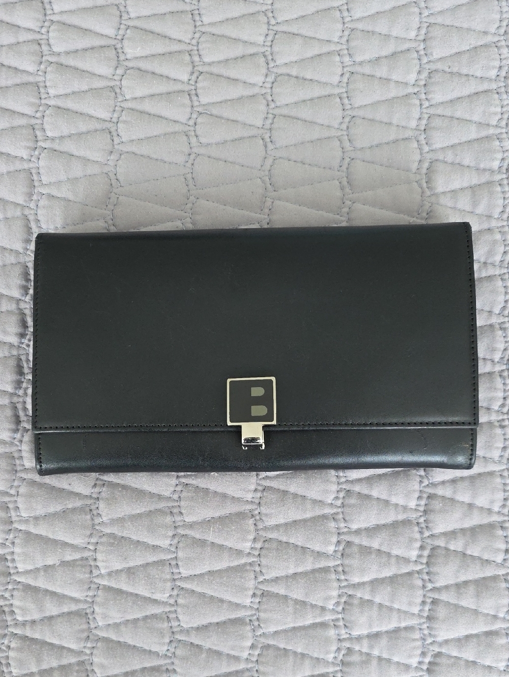 Bally Black Leather Clutch with 'B' Logo Lock